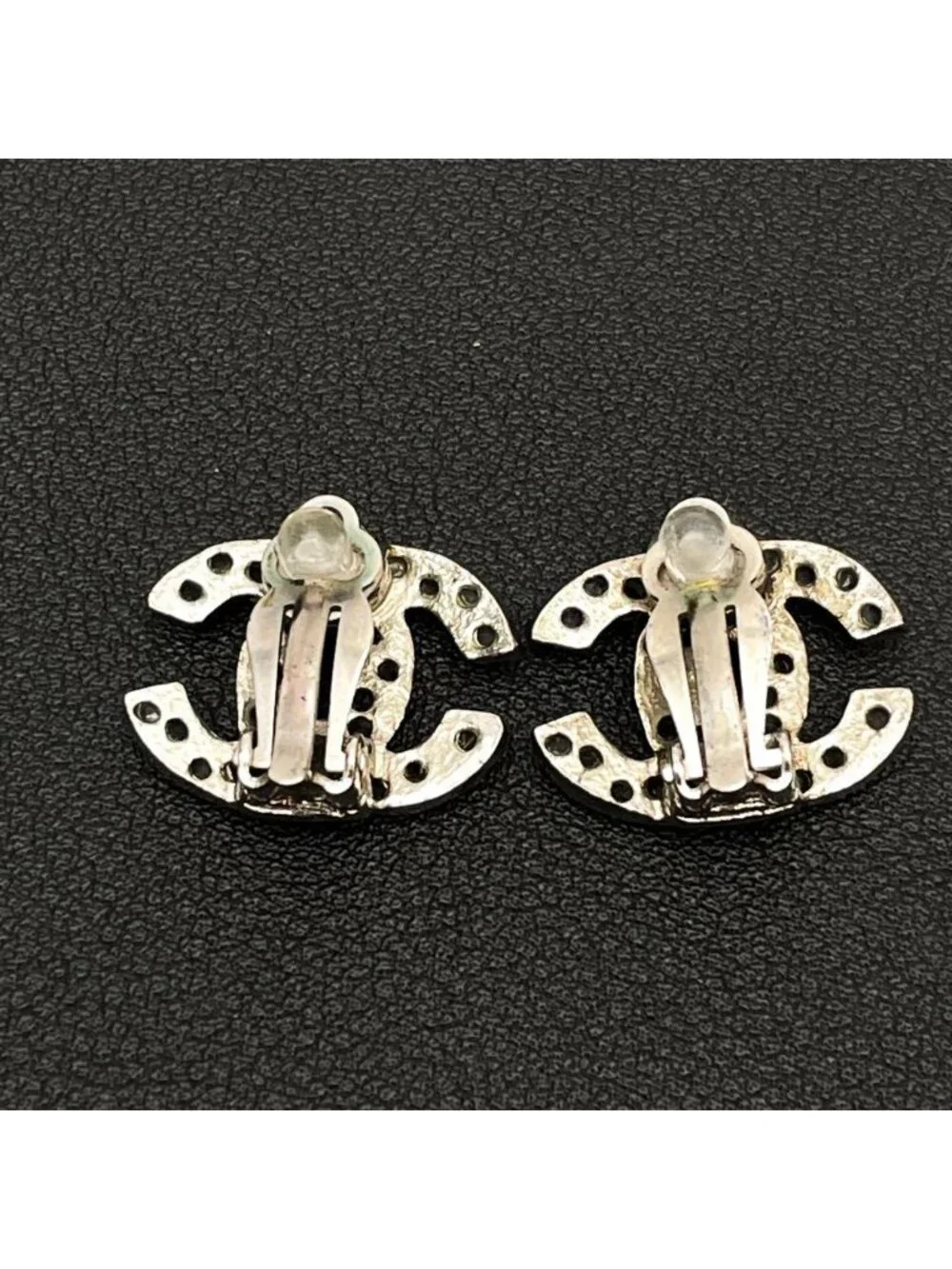 Chanel CC Logo Earrings 03A Rhinestone Icon Silver